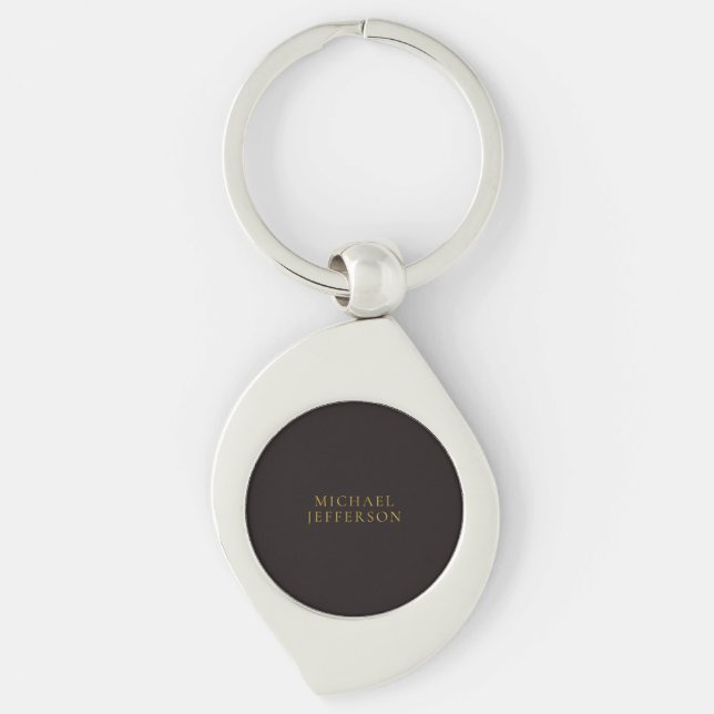 Licorice Black Gold Minimalist Plain Modern Name Key Ring (Front)