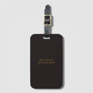 Licorice Black Gold Minimalist Plain Modern Name Luggage Tag