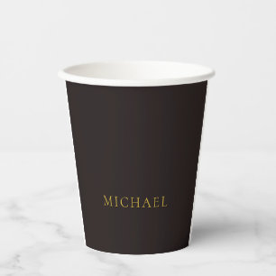 Licorice Black Gold Minimalist Plain Modern Name Paper Cups