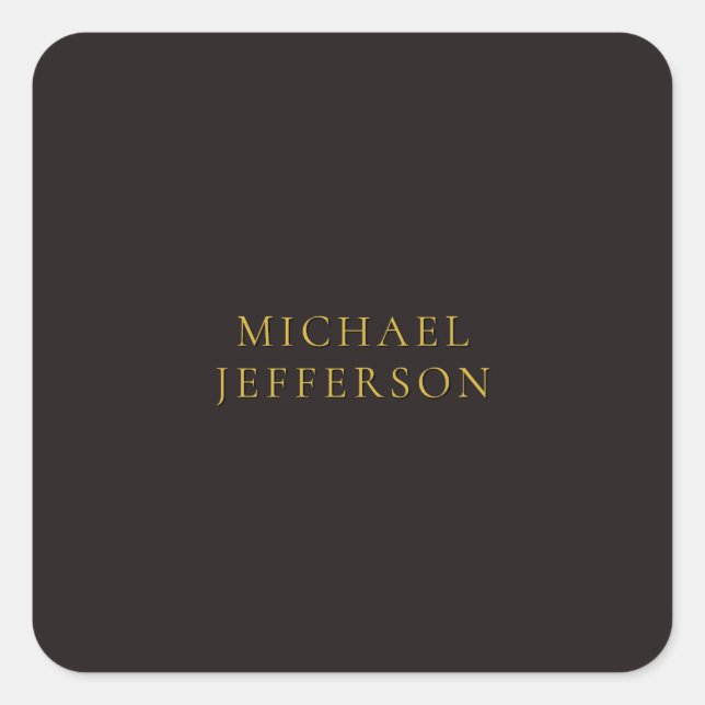 Licorice Black Gold Minimalist Plain Modern Name Square Sticker (Front)