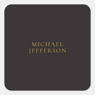 Licorice Black Gold Minimalist Plain Modern Name Square Sticker