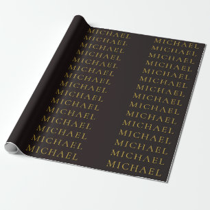 Licorice Black Gold Minimalist Plain Modern Name Wrapping Paper