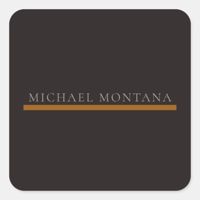 Licorice Black Minimalist Plain Modern Own Name Square Sticker (Front)