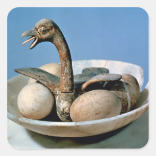 Lid of an alabaster jar decorated with a bird square sticker