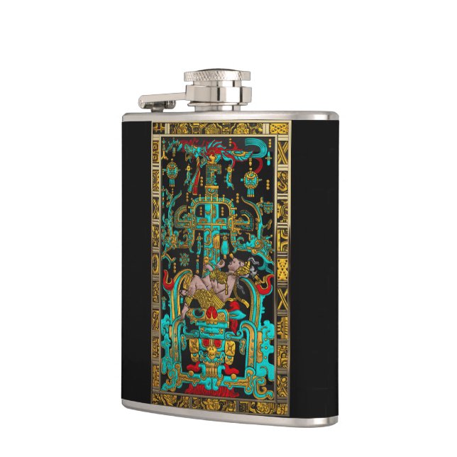 Lid of Great Tomb of Pakal - Palenque Astronaut Hip Flask (Left)