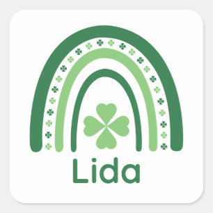 Lida Name Clover Boho Rainbow Square Sticker