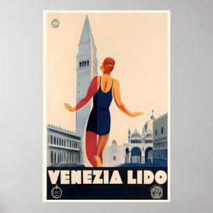 Lido di Venezia Venice Lido Italy Vintage Travel Poster