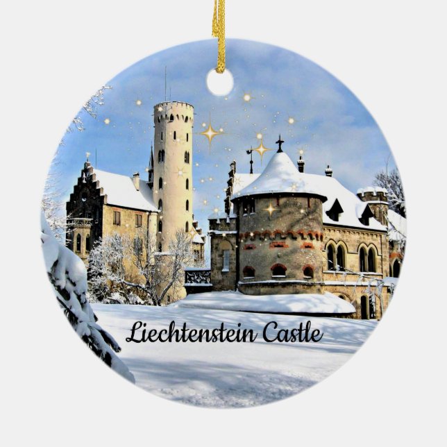 Liechtenstein Castle, pretty holiday design Ceramic Tree Decoration (Back)