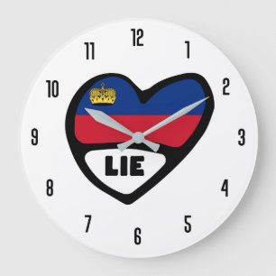 Liechtenstein Country Code LIE Flag Heart Large Clock