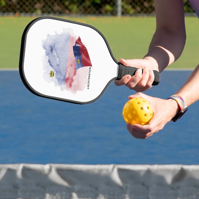 Liechtenstein flag pickleball paddle (Insitu)