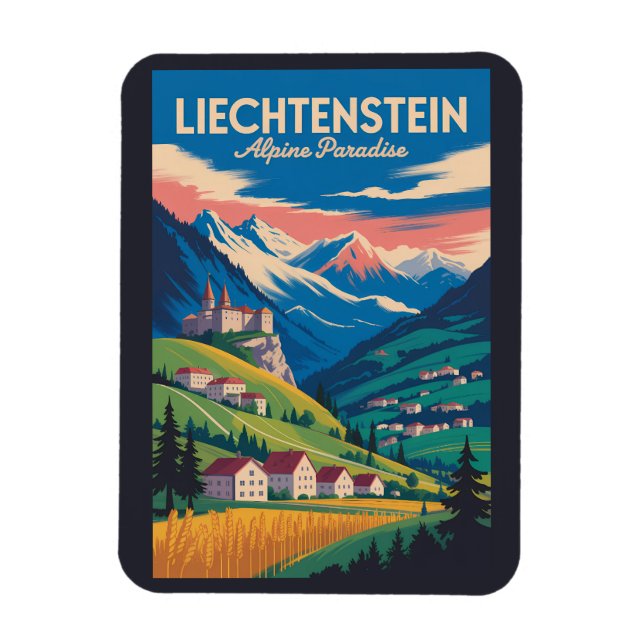 Liechtenstein Landscape Illustration Travel Art Magnet (Vertical)