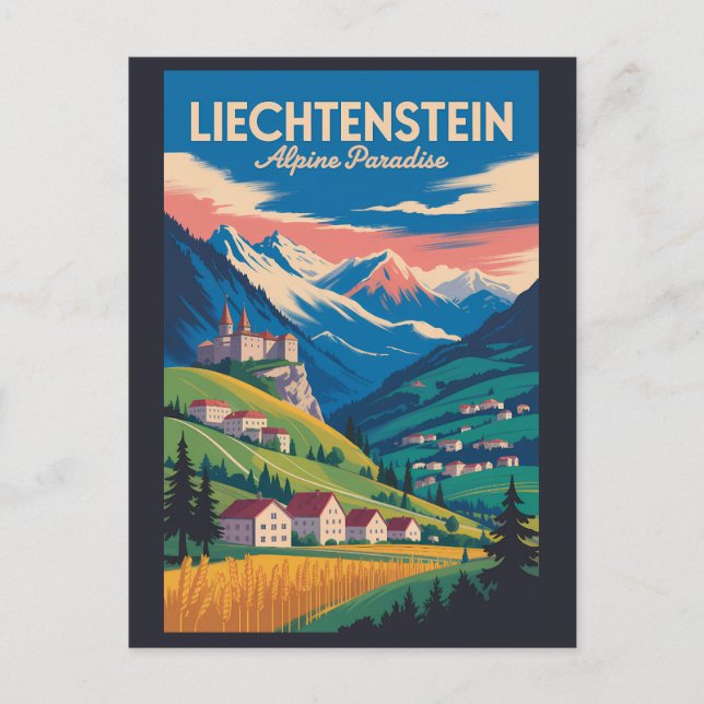 Liechtenstein Landscape Illustration Travel Art Postcard (Front)