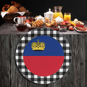 Liechtenstein Plate, elegant buffalo plaid &  Flag Paper Plate