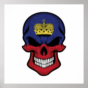 Liechtenstein Smiling Skull Flag Poster