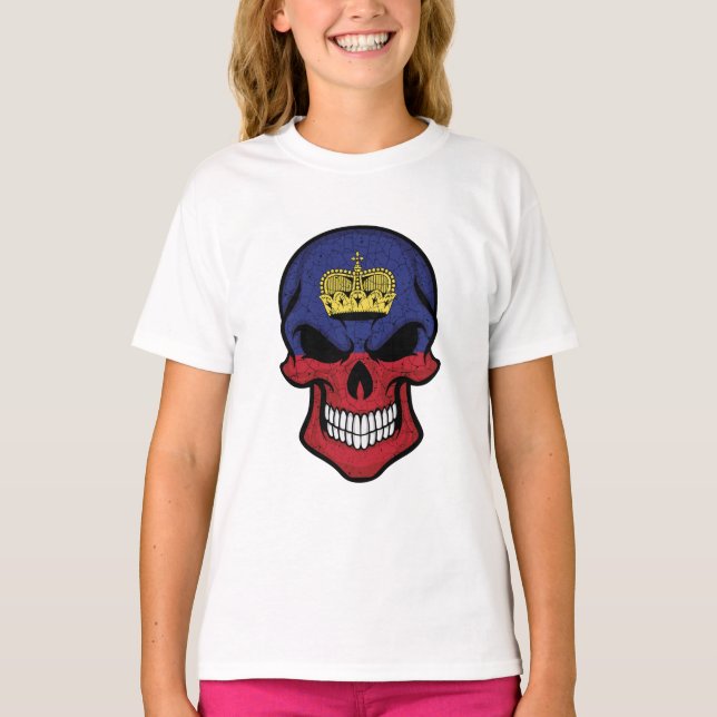  Liechtenstein Smiling Skull Flag T-Shirt (Front)