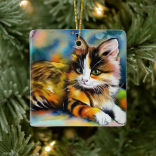 Liegende Katze, Aquarell -  Ceramic Ornament