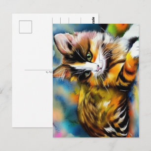 Liegende Katze, Aquarell -  Postcard
