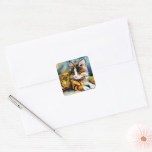 Liegende Katze, Aquarell - Square Sticker
