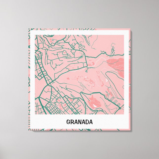 Lienzo map minimalist Granada - Rosa-verde Canvas Print (Front)