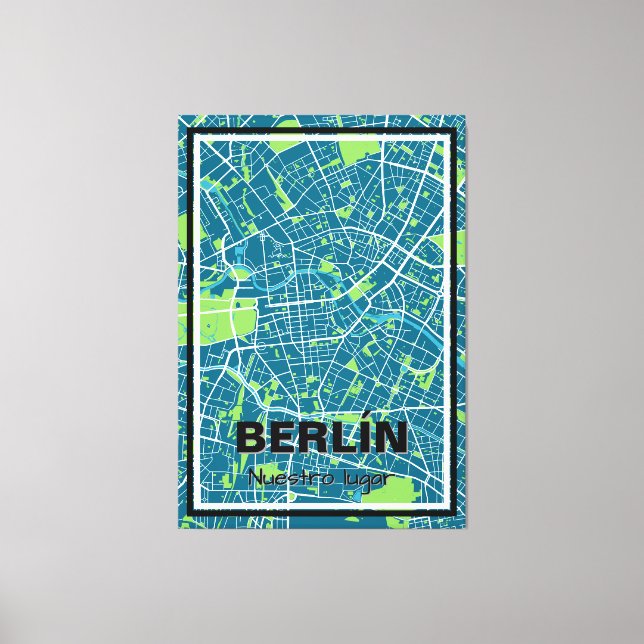 Lienzo minimalist map Berlin - Blue-Green Canvas Print (Front)