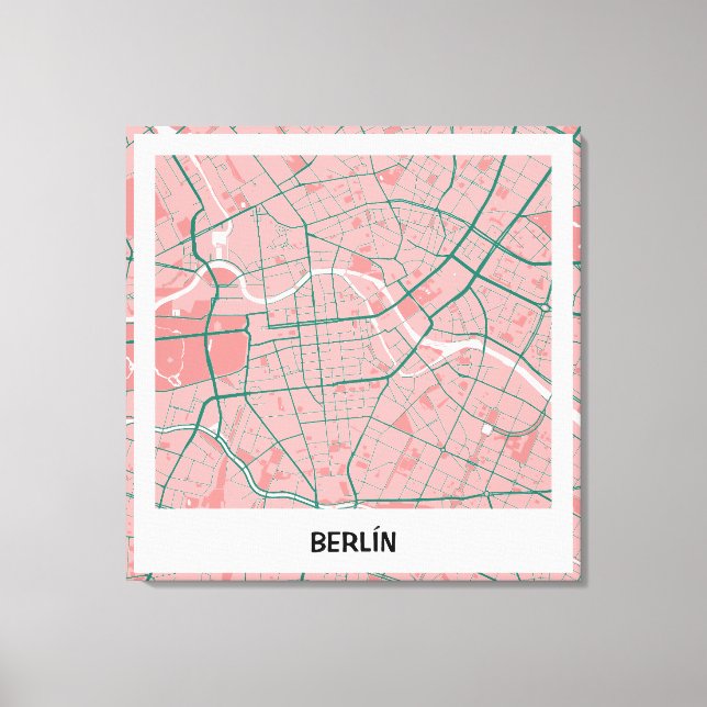 Lienzo minimalist map Berlin - Rosa-green Canvas Print (Front)