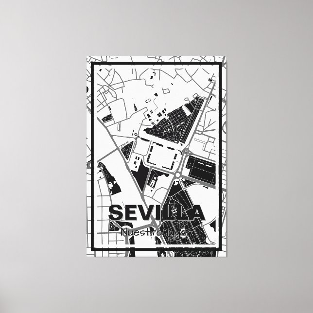 Lienzo minimalist map Sevilla - Black-White Canvas Print (Front)