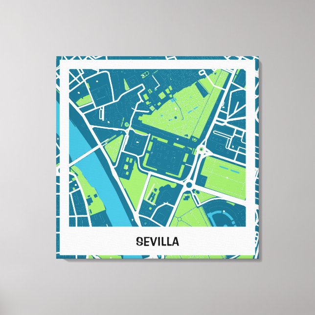 Lienzo minimalist map Sevilla - Blue-Green Canvas Print (Front)