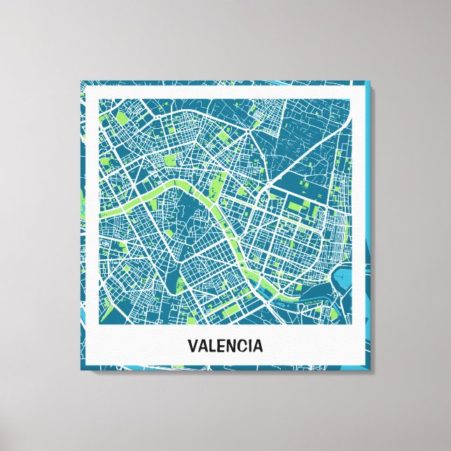 Lienzo minimalist map Valencia - Blue-Green Canvas Print (Front)