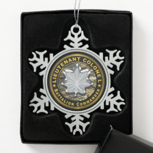 Lieutenant Colonel Battalion Commander Snowflake Pewter Christmas Ornament