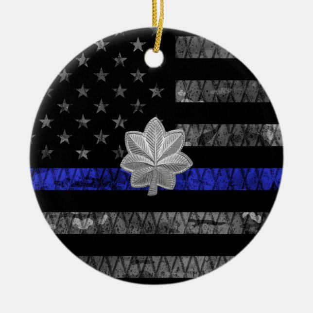 Lieutenant Colonel Thin Blue Line Distressed Flag Ceramic Tree Decoration (Front)