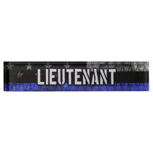 Lieutenant Thin Blue Line Distressed Flag Nameplate