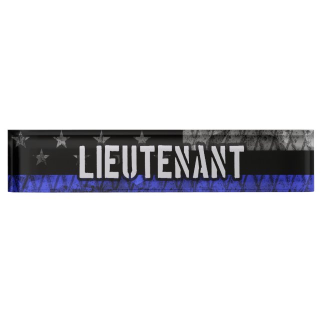 Lieutenant Thin Blue Line Distressed Flag Nameplate (Front)