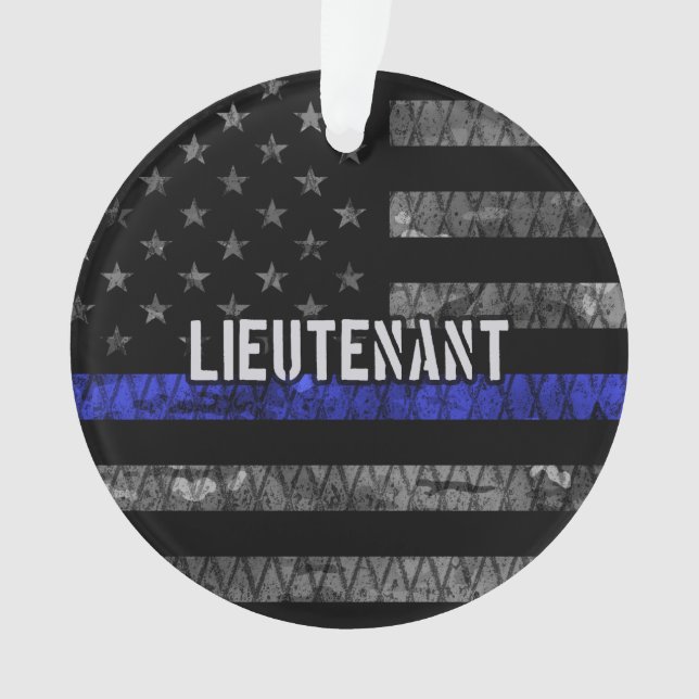 Lieutenant Thin Blue Line Distressed Flag Ornament (Front)