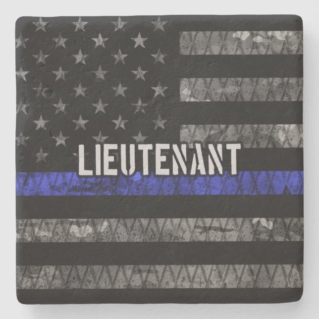 Lieutenant Thin Blue Line Distressed Flag Stone Coaster (Front)