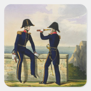 Lieutenants, plate 1 from 'Costume of the Royal Na Square Sticker