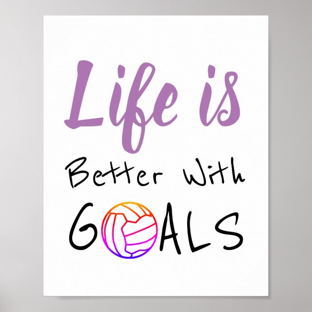 Life And Goals Motivational Netball Quote Poster (Front)
