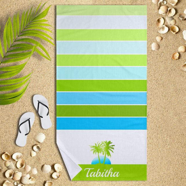 Life at The Beach Cool Aqua Lime Personalised Beach Towel (Creator Uploaded)