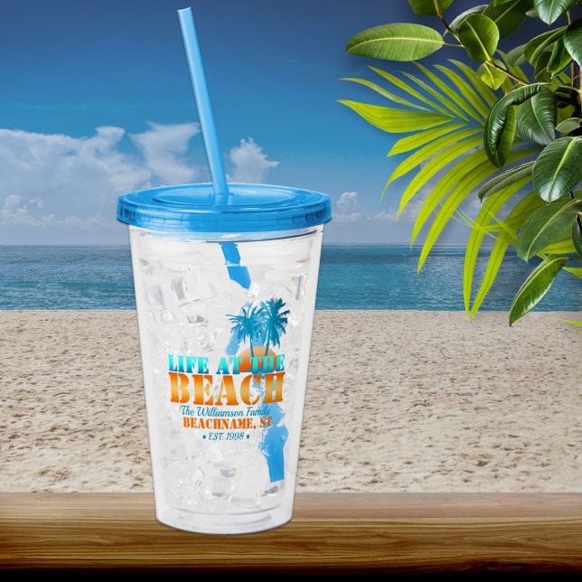 Life at The Beach Cool Blue/Orange Personalised Acrylic Tumbler (Creator Uploaded)