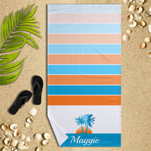 Life at The Beach Cool Blue/Orange Personalised Beach Towel