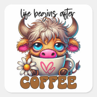 Life Begins After Coffee Square Sticker