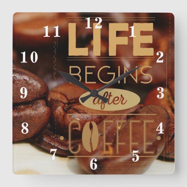 Life Begins after Coffee Square Wall Clock (Front)