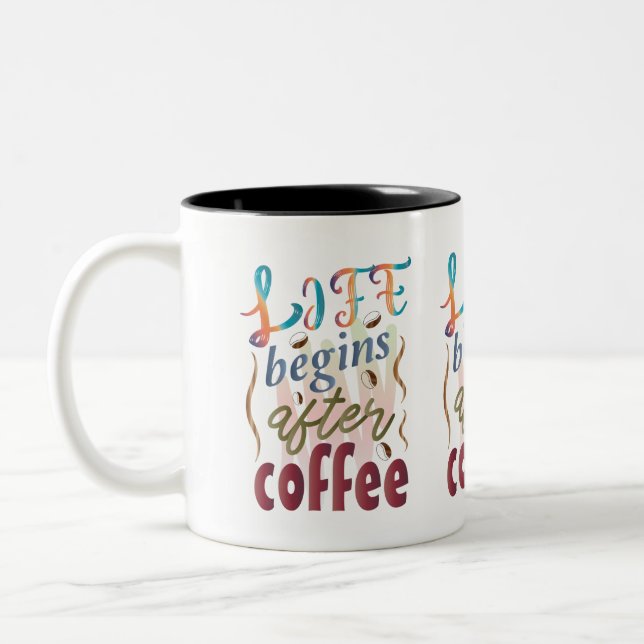 Life Begins After coffee  Two-Tone Coffee Mug (Left)