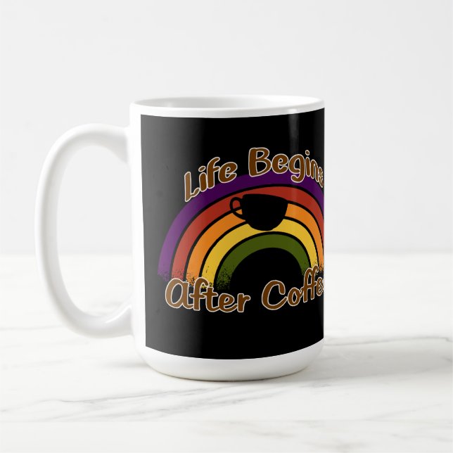 Life Begins After Coffee - Vintage Rainbow Mug (Left)