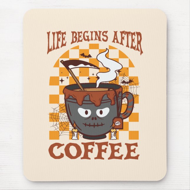 Life Begins After Coffee – Witchy Halloween Mouse Pad (Front)