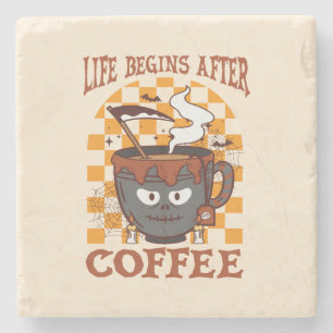 Life Begins After Coffee – Witchy Halloween Stone Coaster