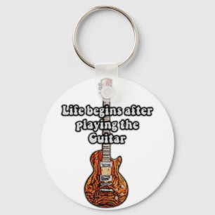Life begins after playing the guitar. retro colour key ring