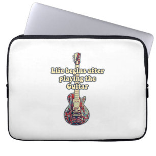 Life begins after playing the guitar. retro colour laptop sleeve