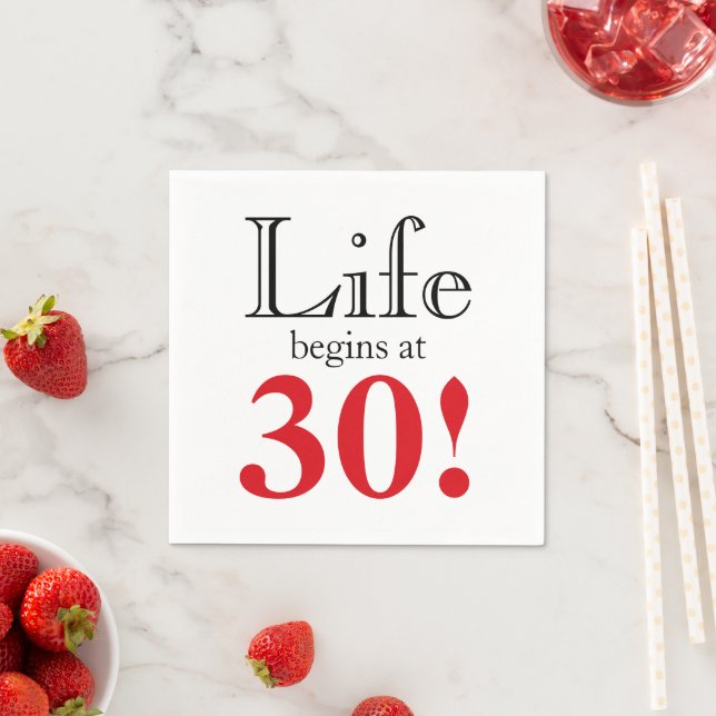 Life begins at 30 cherry red and black cool retro  napkin (Insitu)