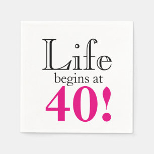 Life begins at 40 pink black retro graphic  napkin