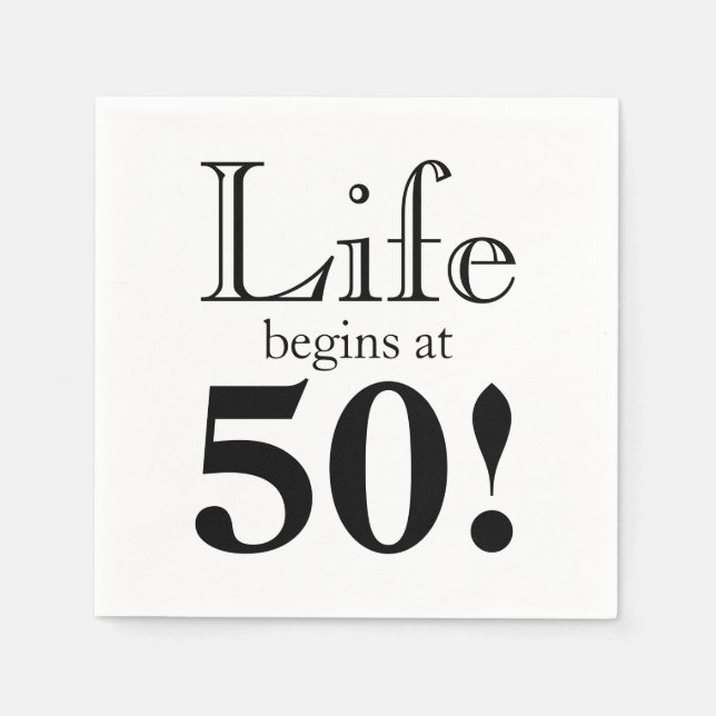 Life begins at 50 black cool retro napkin (Front)